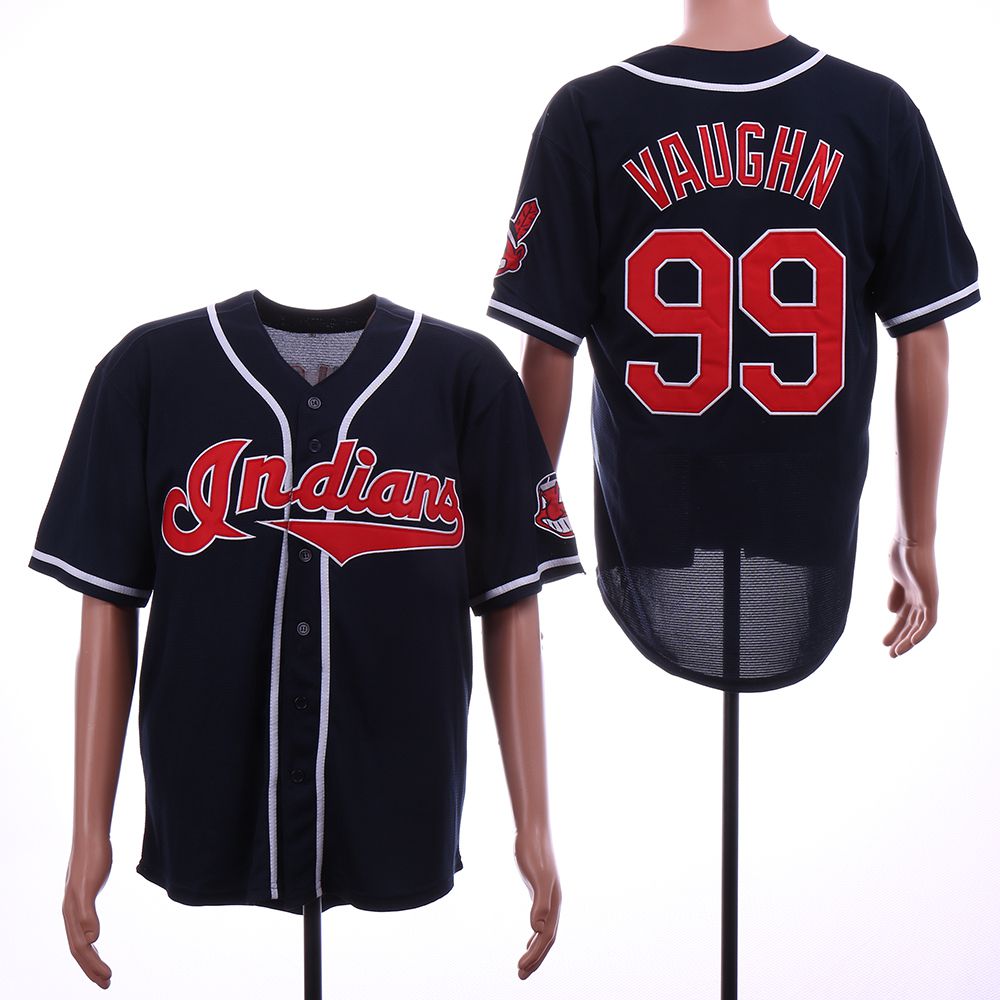 Men Cleveland Indians 99 Vaughn Blue Throwback MLB Jerseys